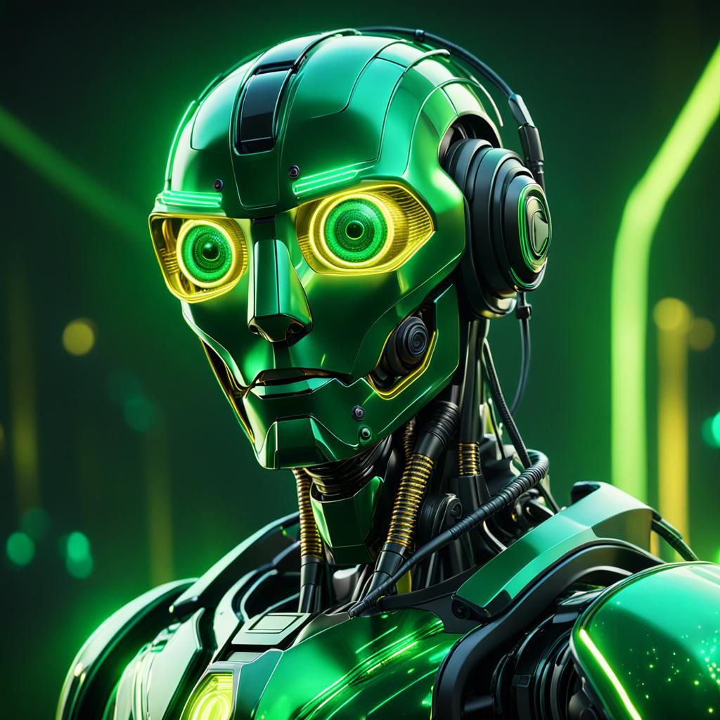 Futuristic Robot Portrait with Luminous Wiring in Pixar Styl...