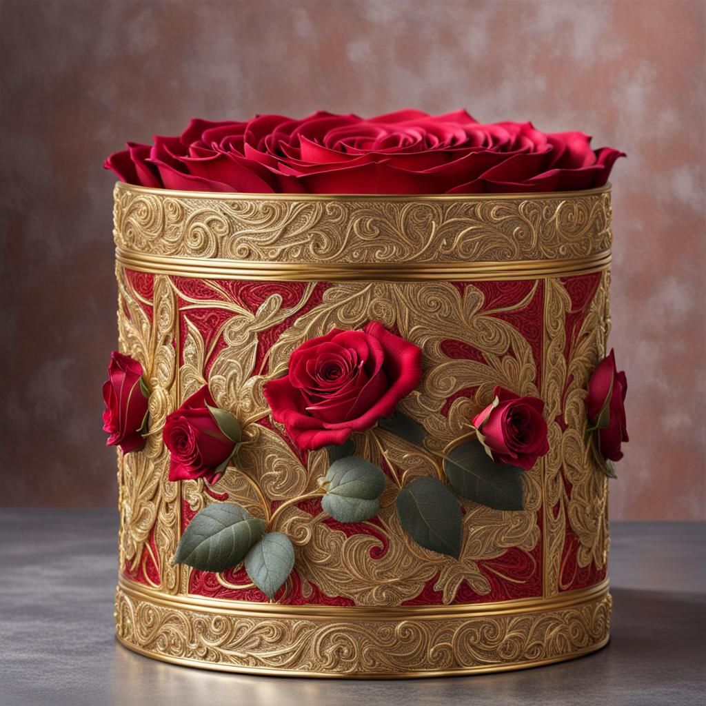 Golden Shimmer on Red Rose: Hyperrealism Art