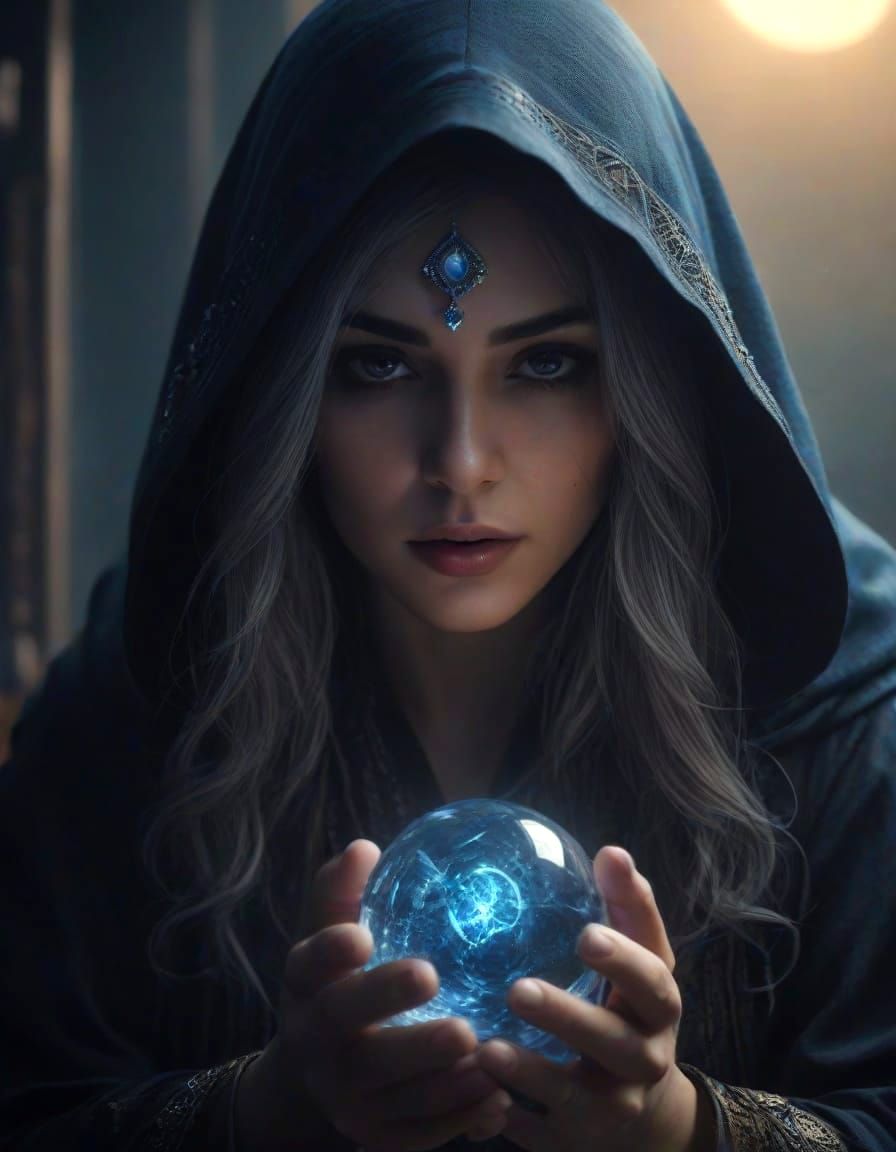 Ethereal Gothic Fortune Teller in Mystical Darkness
