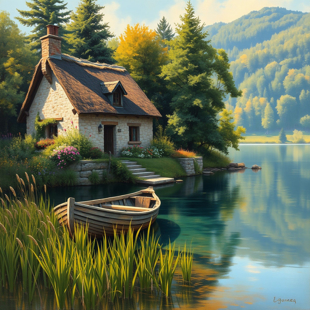 Lakeside Cottage in the Style of James Gurney