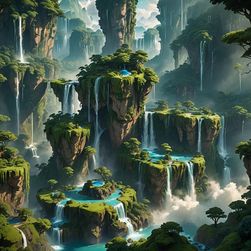 Enormous Floating Islands in a Dreamy Sky