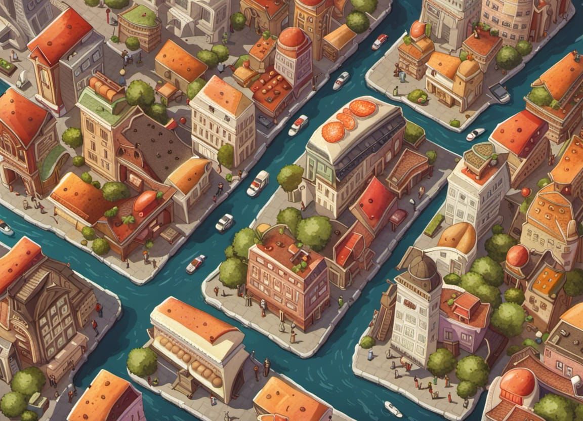 Flooded cartoon town