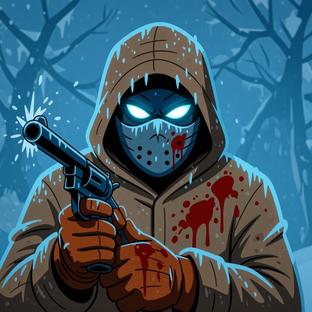 Icy Trader with Glowing Eyes in Rubber Hose Style