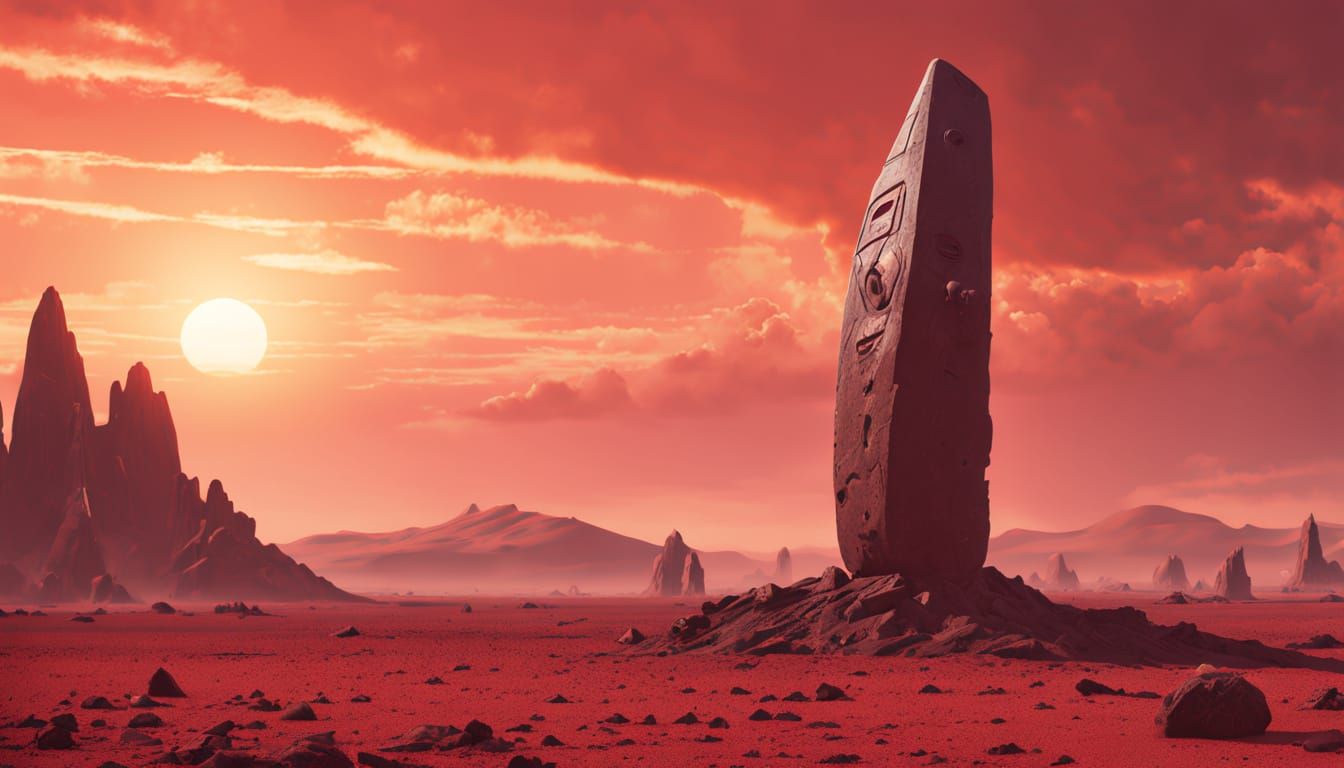 Hyper Realistic Robotic Menhir in Alien Landscape