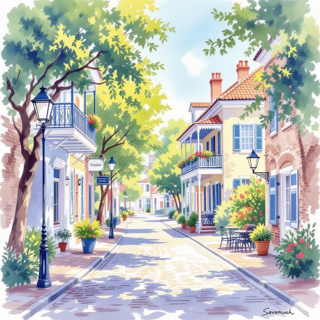 Savannah Style Watercolor Landscape