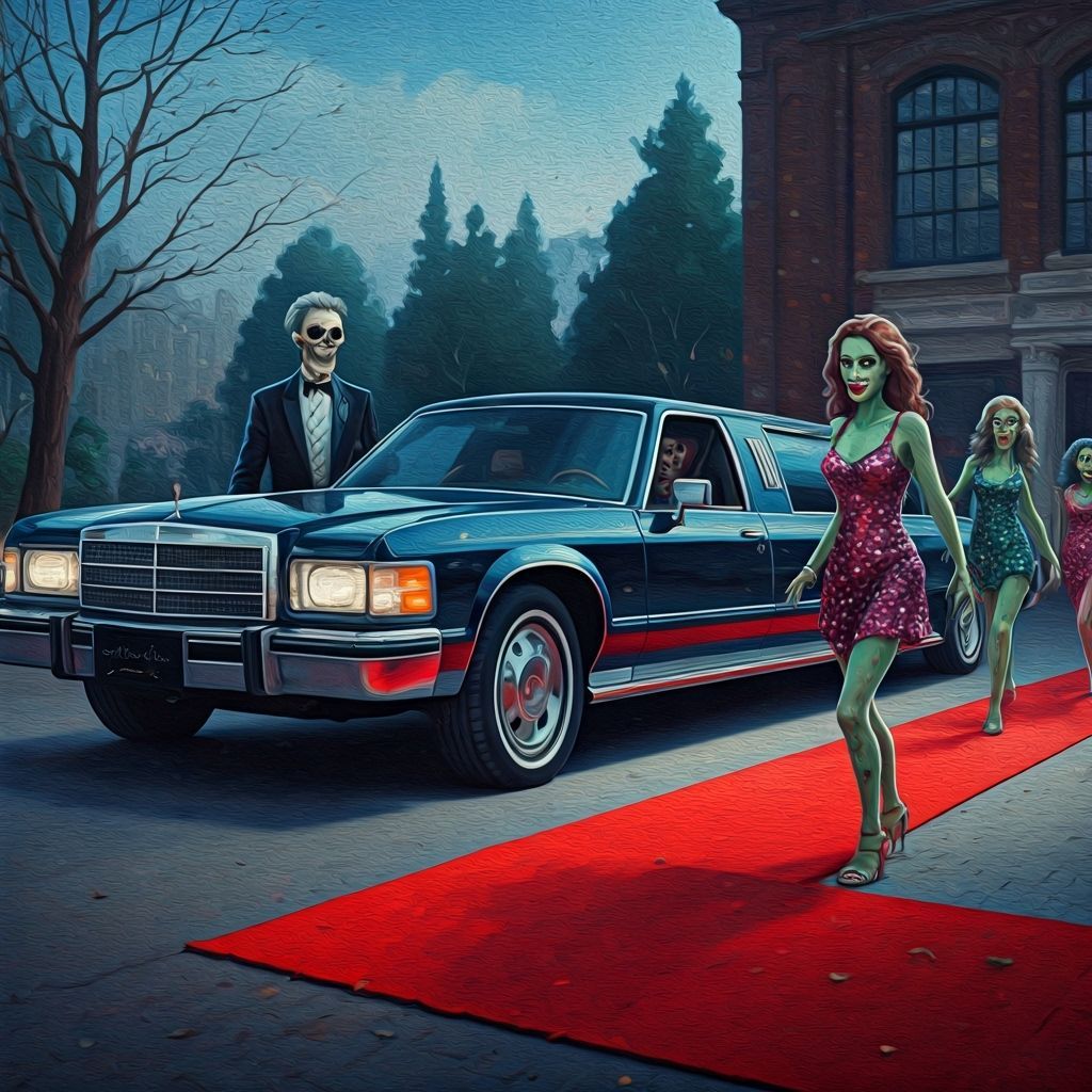 Skeleton Drives Zombie Prom Limo to School