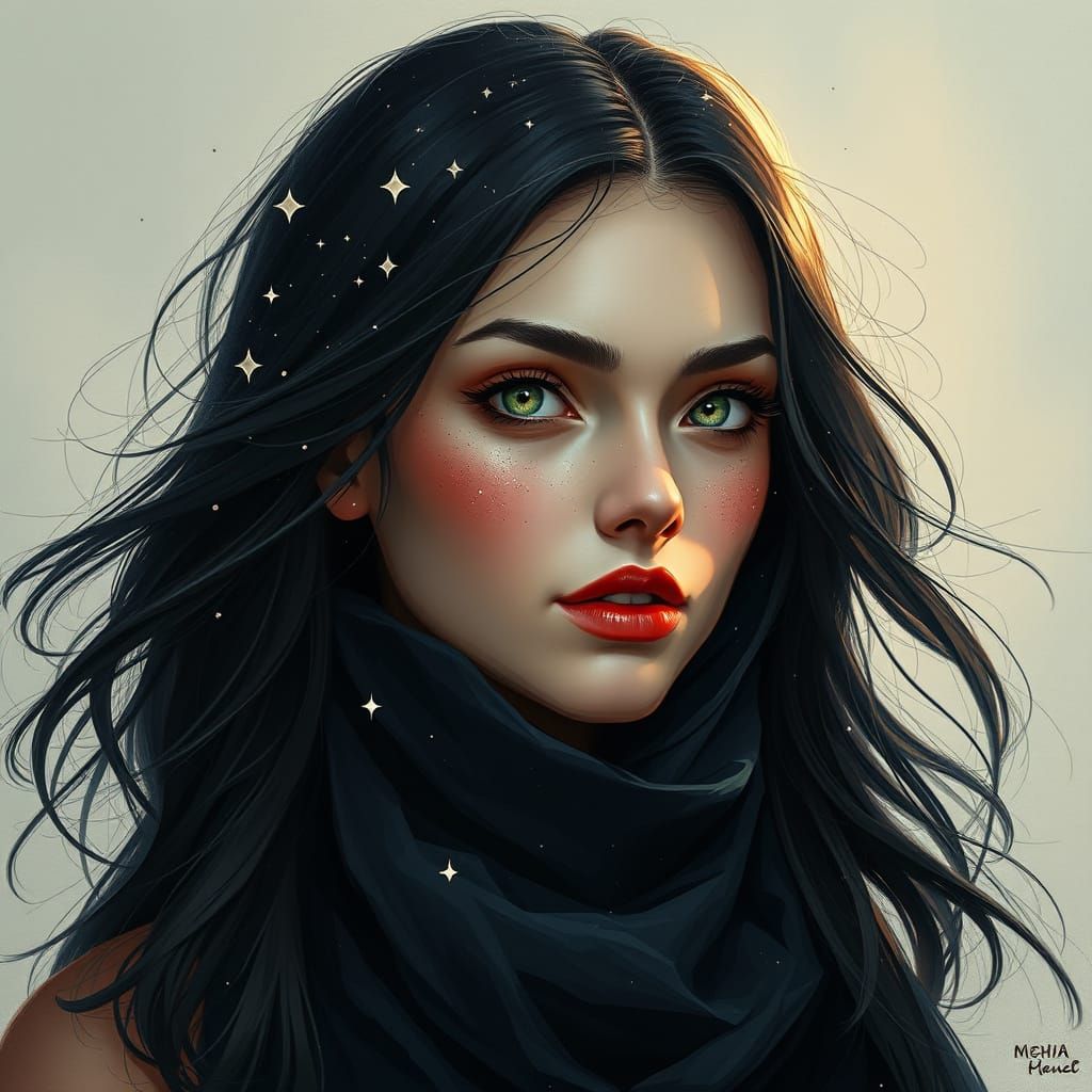 Ethereal Woman in Celestial Night Sky Attire