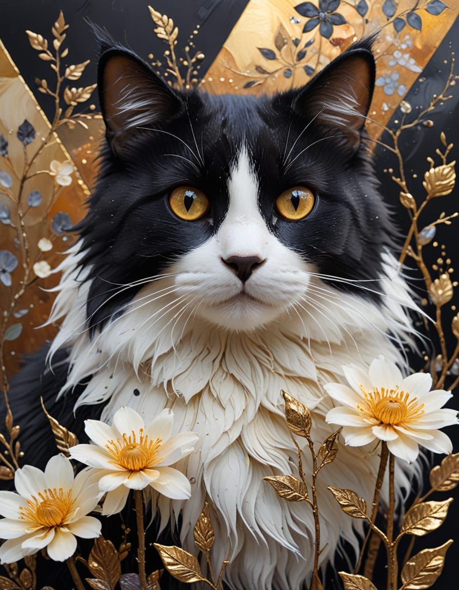 Surreal Norwegian Cat with Duckling in Black and White