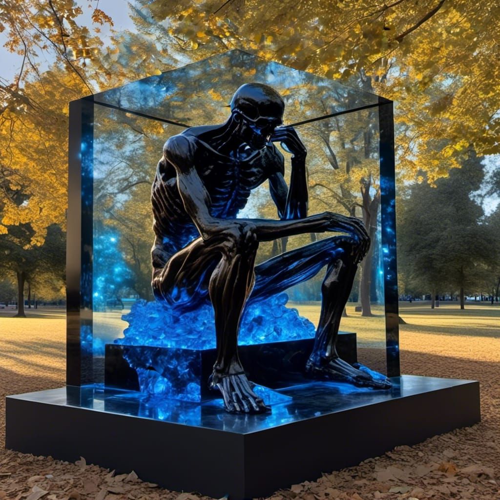 Rodin's Thinker X-Ray in Glass Cube