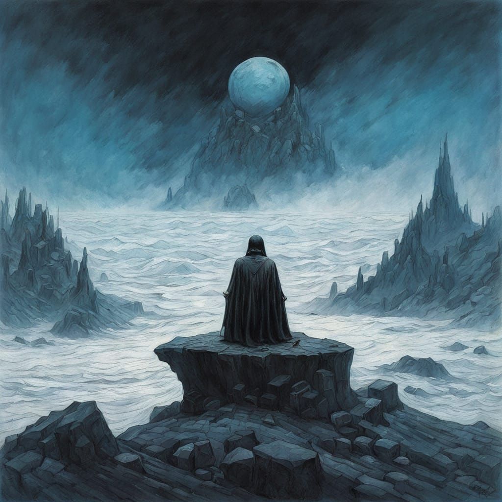 Goth Fashion Model Embraces the Dark on a Futuristic Beach