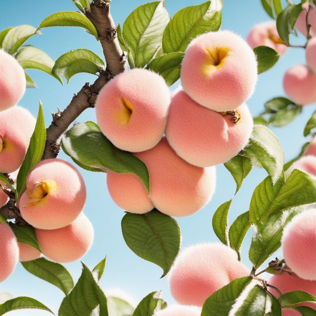 Peach tree with pink cheeks and tiny accessories