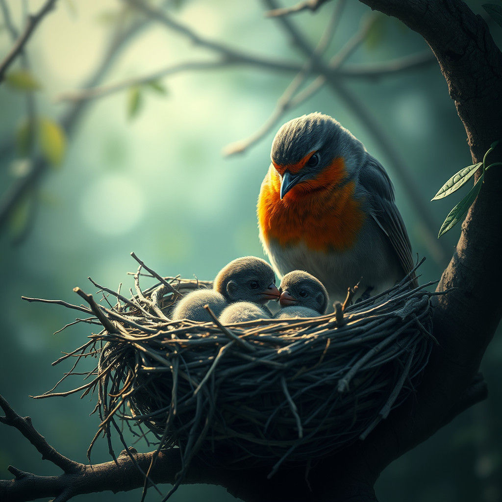 Robin Feeding Babies: Digital Matte Painting