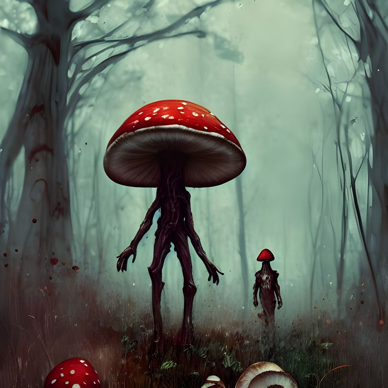 Terrifying Mushroom Man in Horror Style