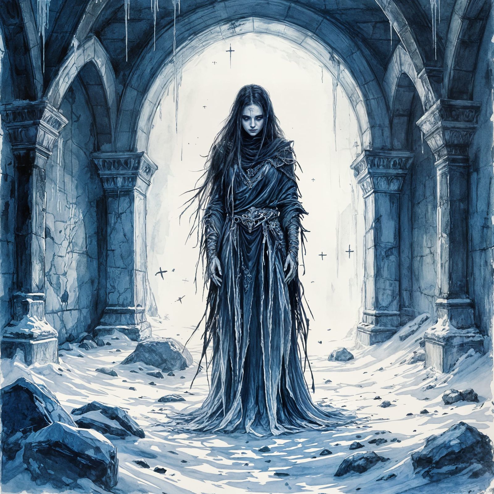 Norse Healer Turned Necromancer in Ink Style