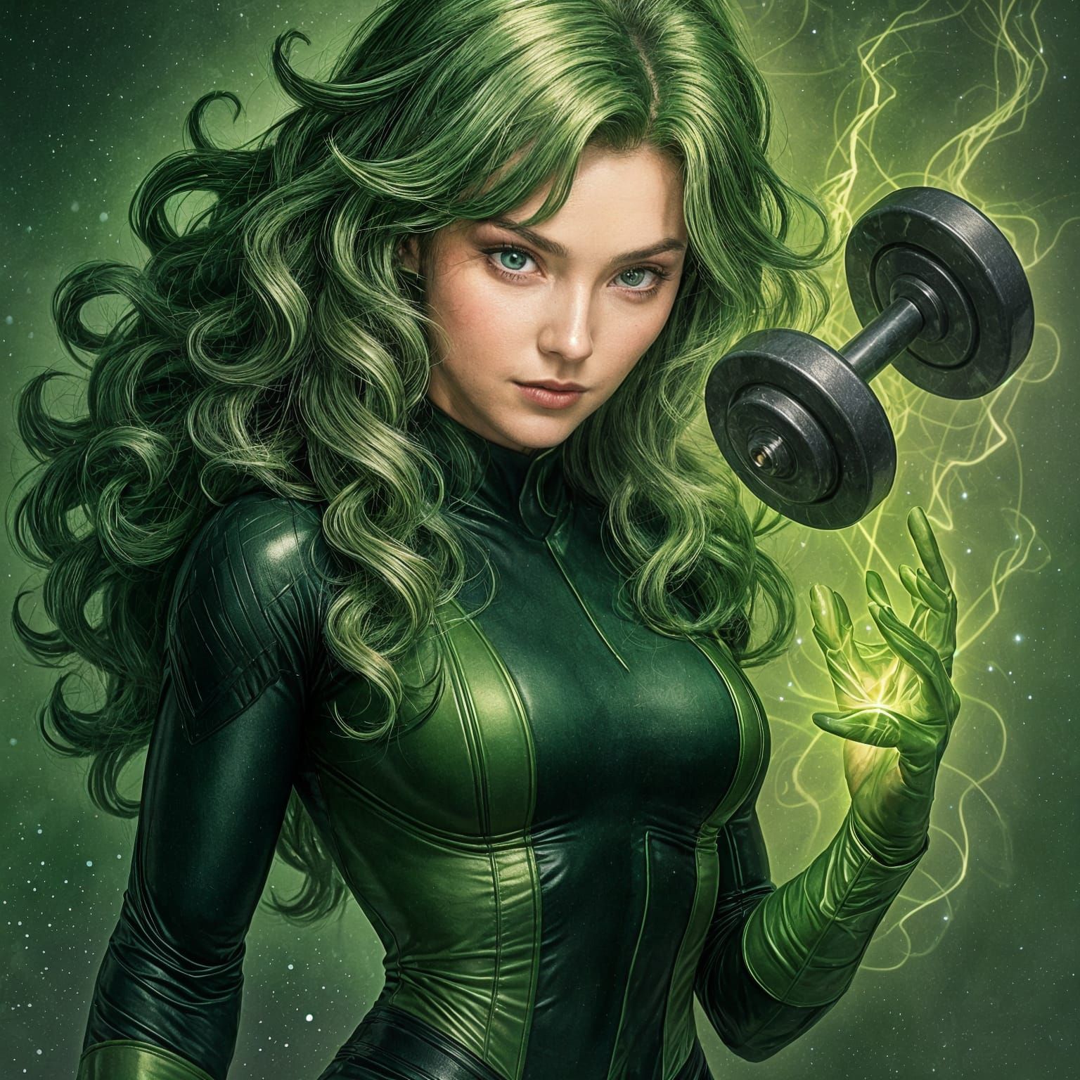 Polaris with Green Powers Levitating a Dumbbell