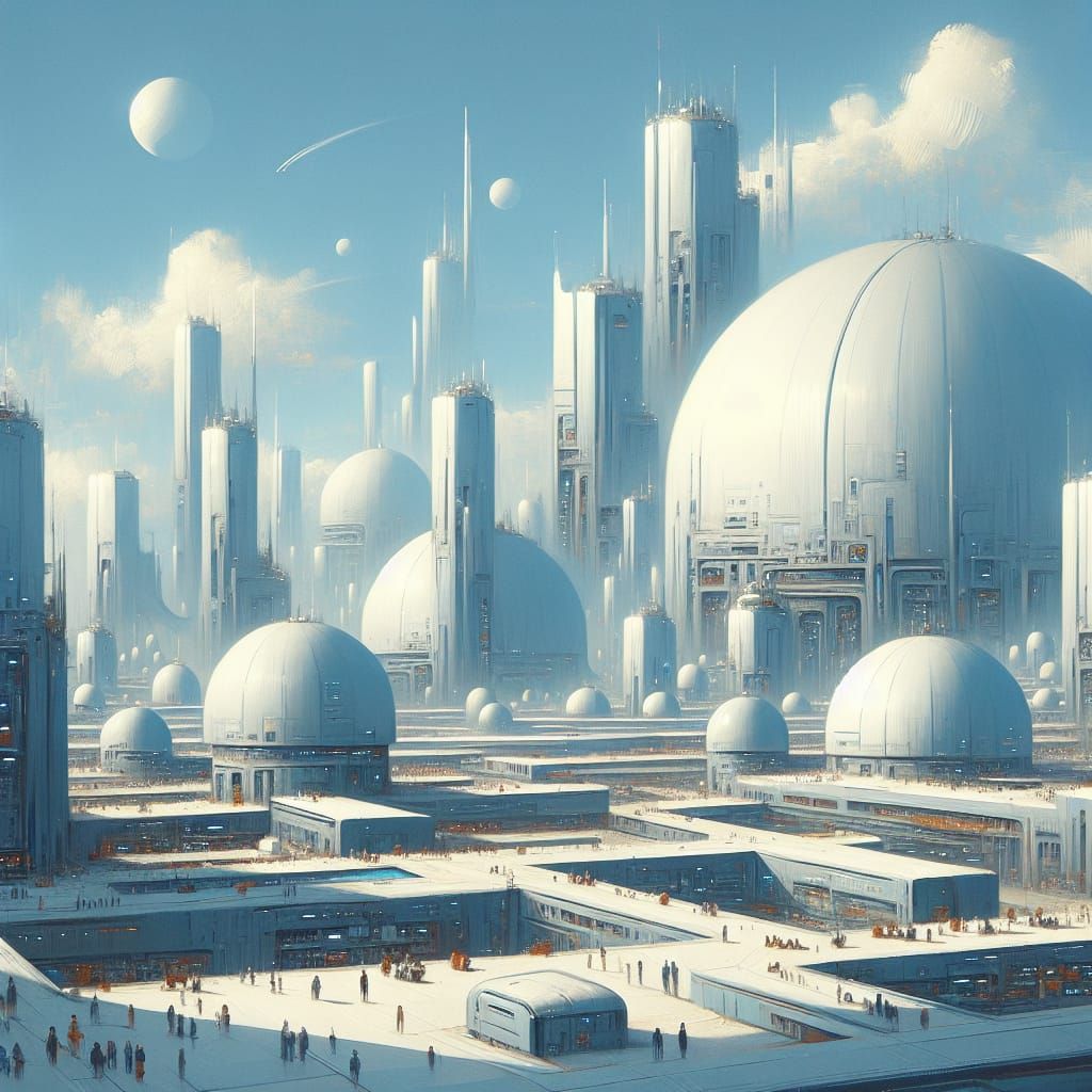 Futuristic Cityscape Concept Art with White Domes