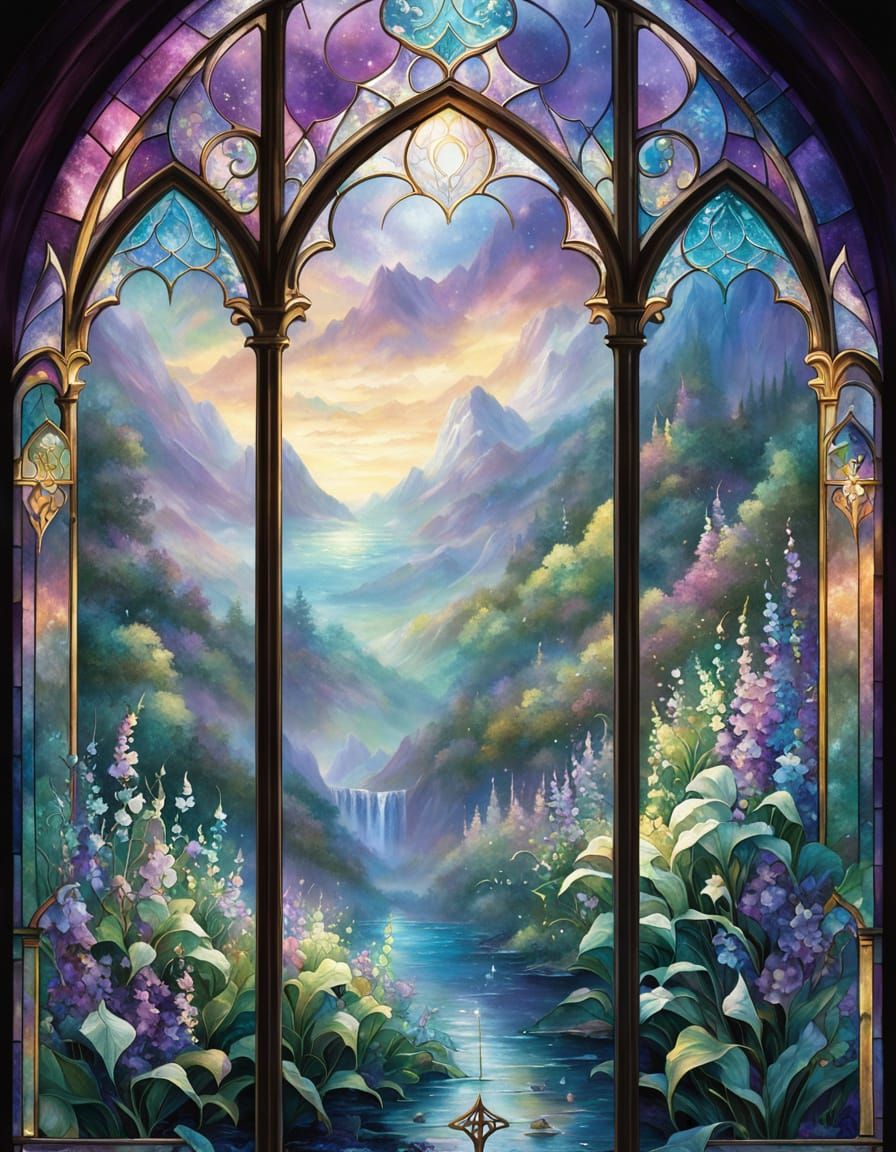 Ethereal Stained Glass Convallaria Window in Mist