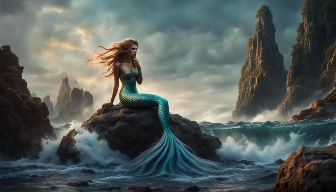 Enchanting Mermaid Combing Her Hair: Fantasy Art