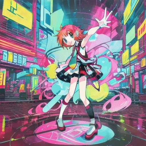 Kasane Teto in a Colorful Pop Art City