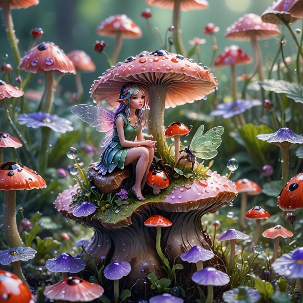 Enchanting Fairy on Mushroom, Fantasy Art