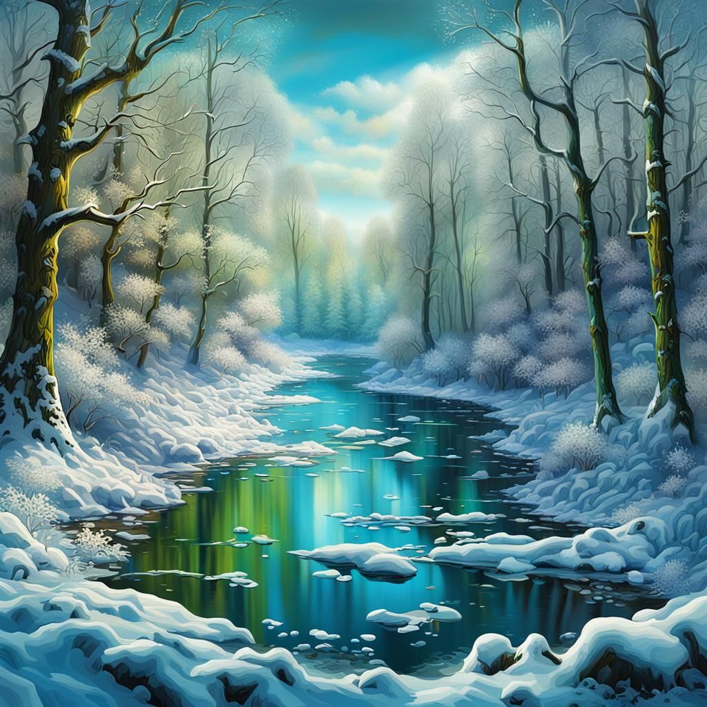 Winter Landscape with Glistening Snow, in Digital Art Style