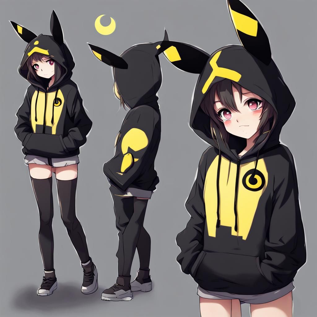 Anime Girl in Umbreon Hoodie Illustration