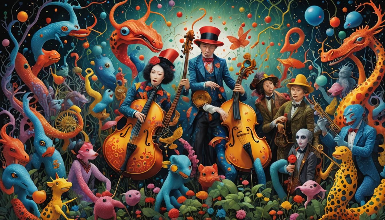 Mythical Ragtime Band Gouache Painting in 8k