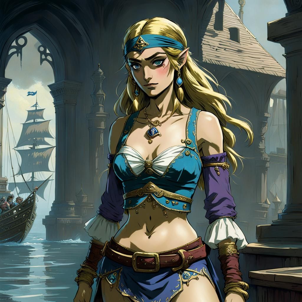 Zelda as a Pirate in Dark Fantasy Style