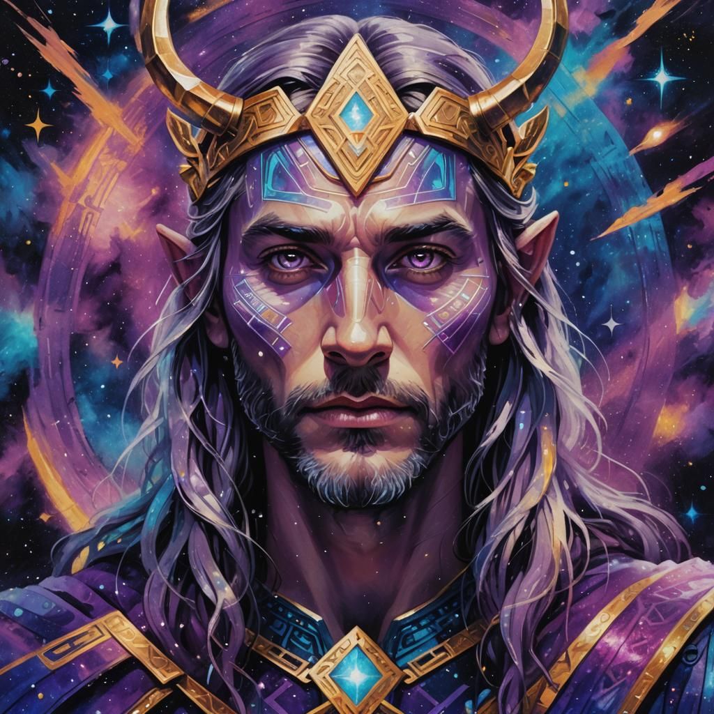 Cosmic Surrealist Portrait of Asgard in Oil Paint