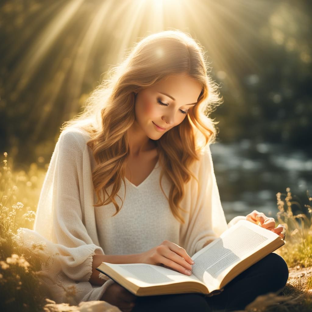 Serene Woman Reading in Divine Sunshine