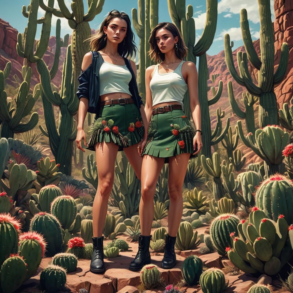 Woman in Cactus Garden: Digital Concept Art
