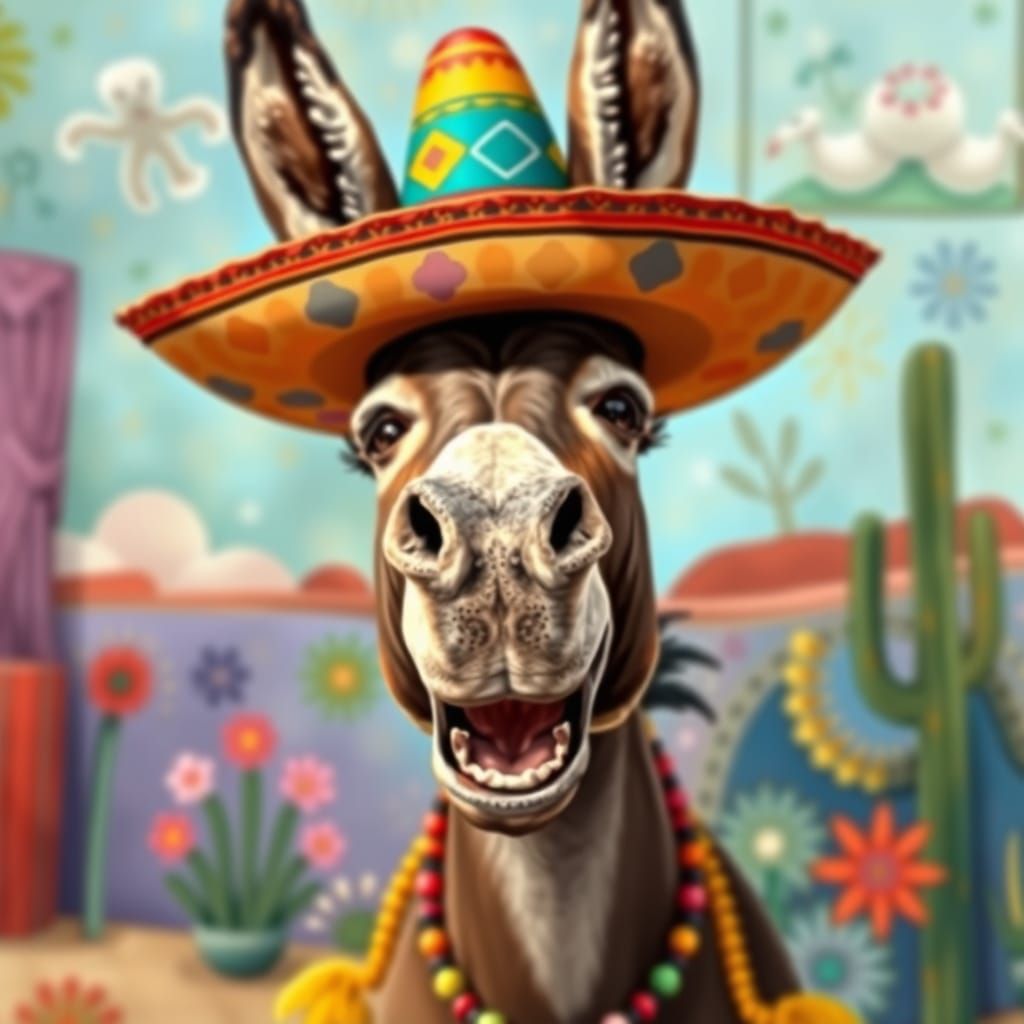 Joyful Donkey in a Vibrant Mexican Landscape