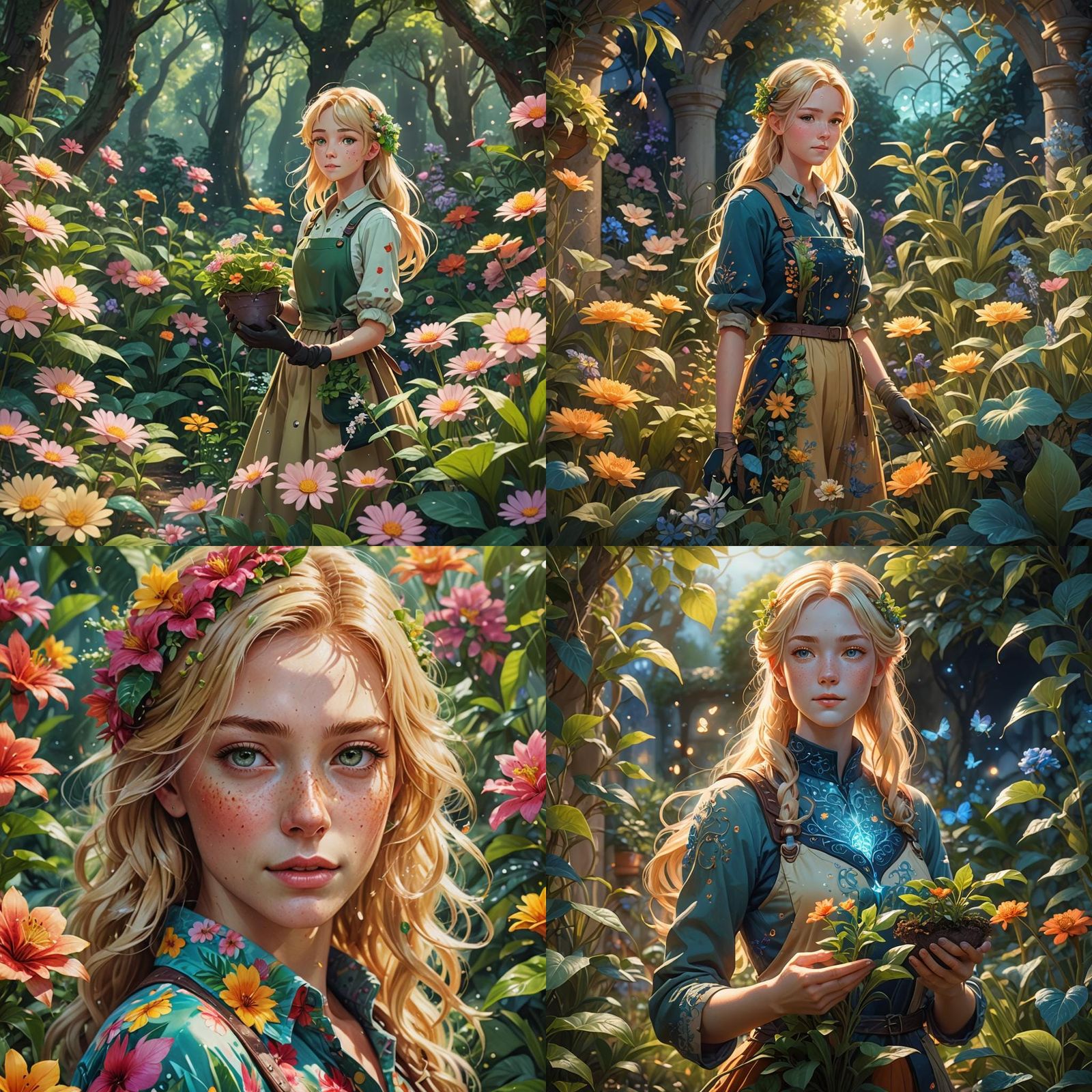 Anime Gardener with Freckles: Digital Art