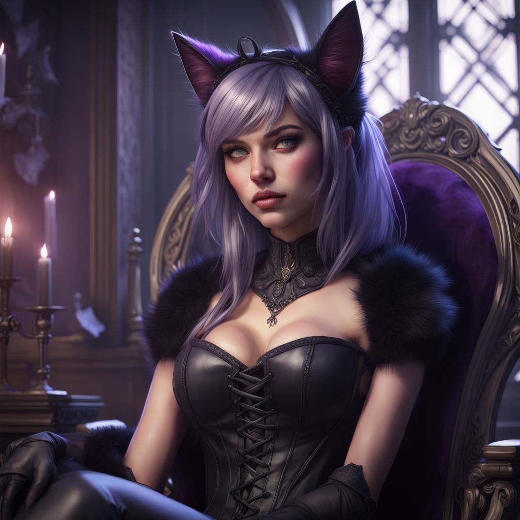 Gothic Girl with Cat Ears Portrait in 4K
