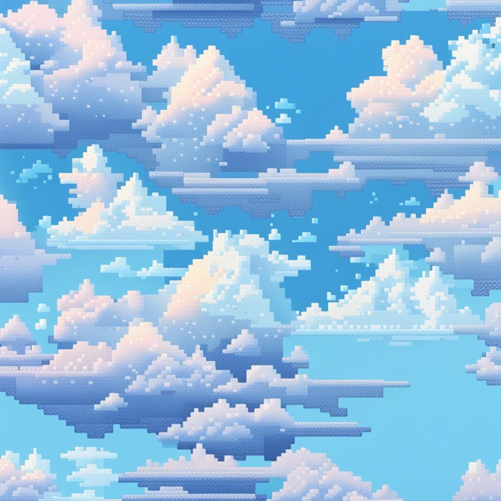 pixelated blue, cloudy sky
