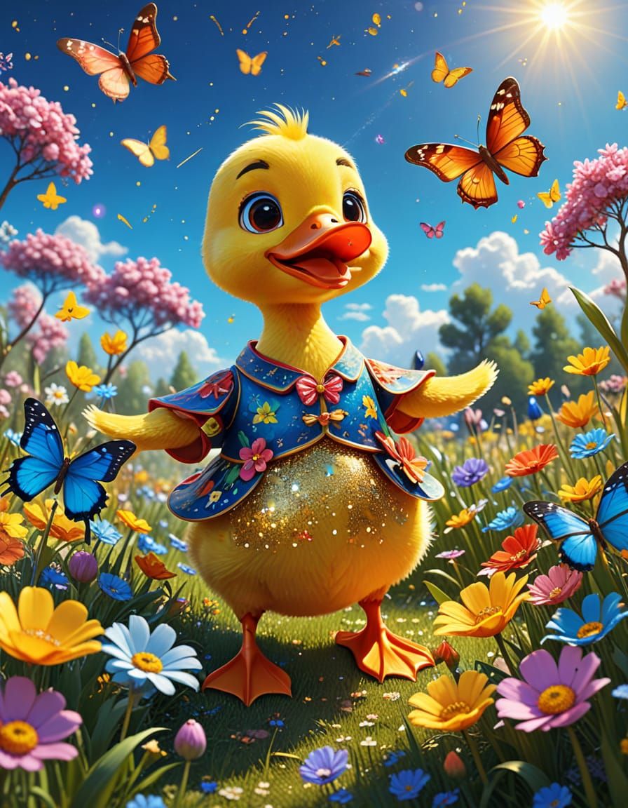 Joyful Duck in Folk Costume, Vibrant Digital Painting