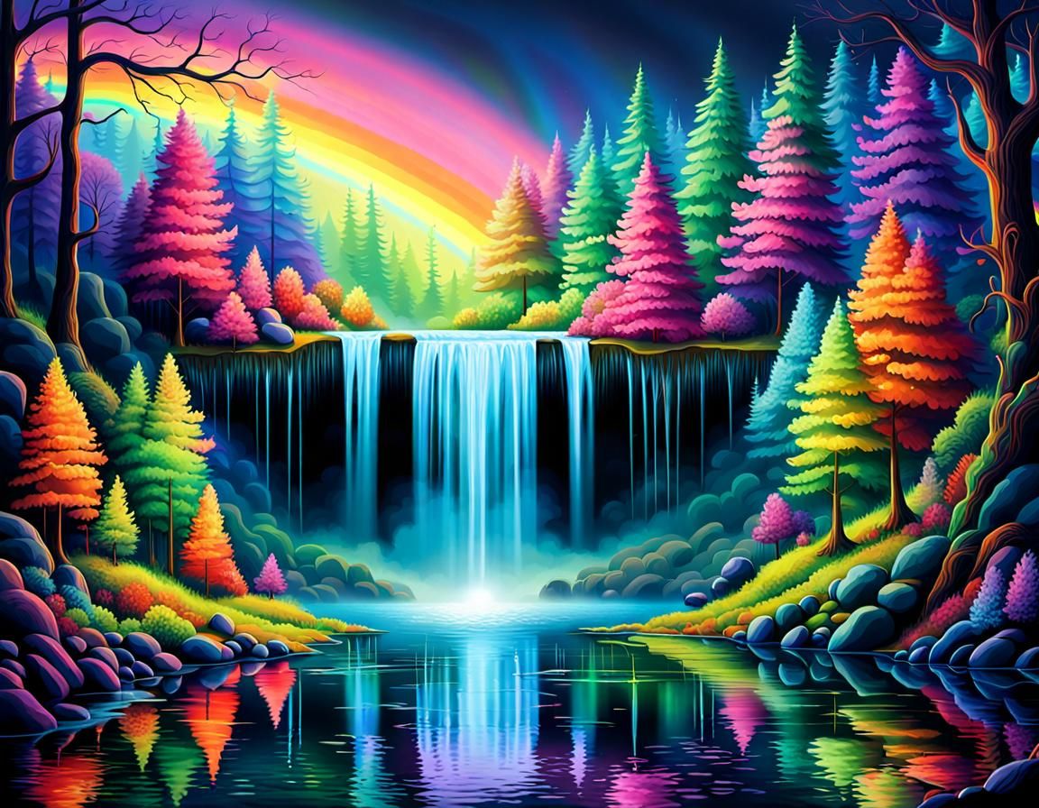 Mystic Forest Waterfall in Surreal Auroracore Style