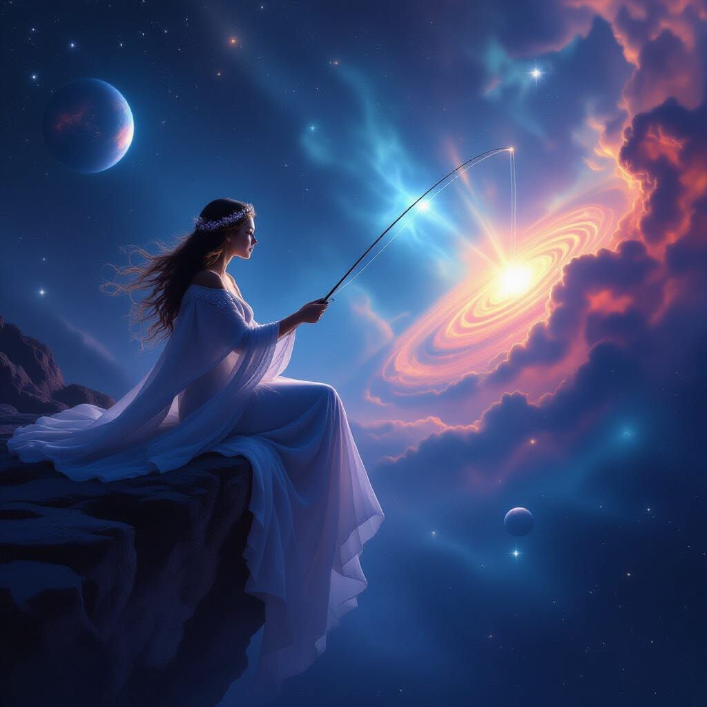 Celestial Goddess Catches Star in Nebula