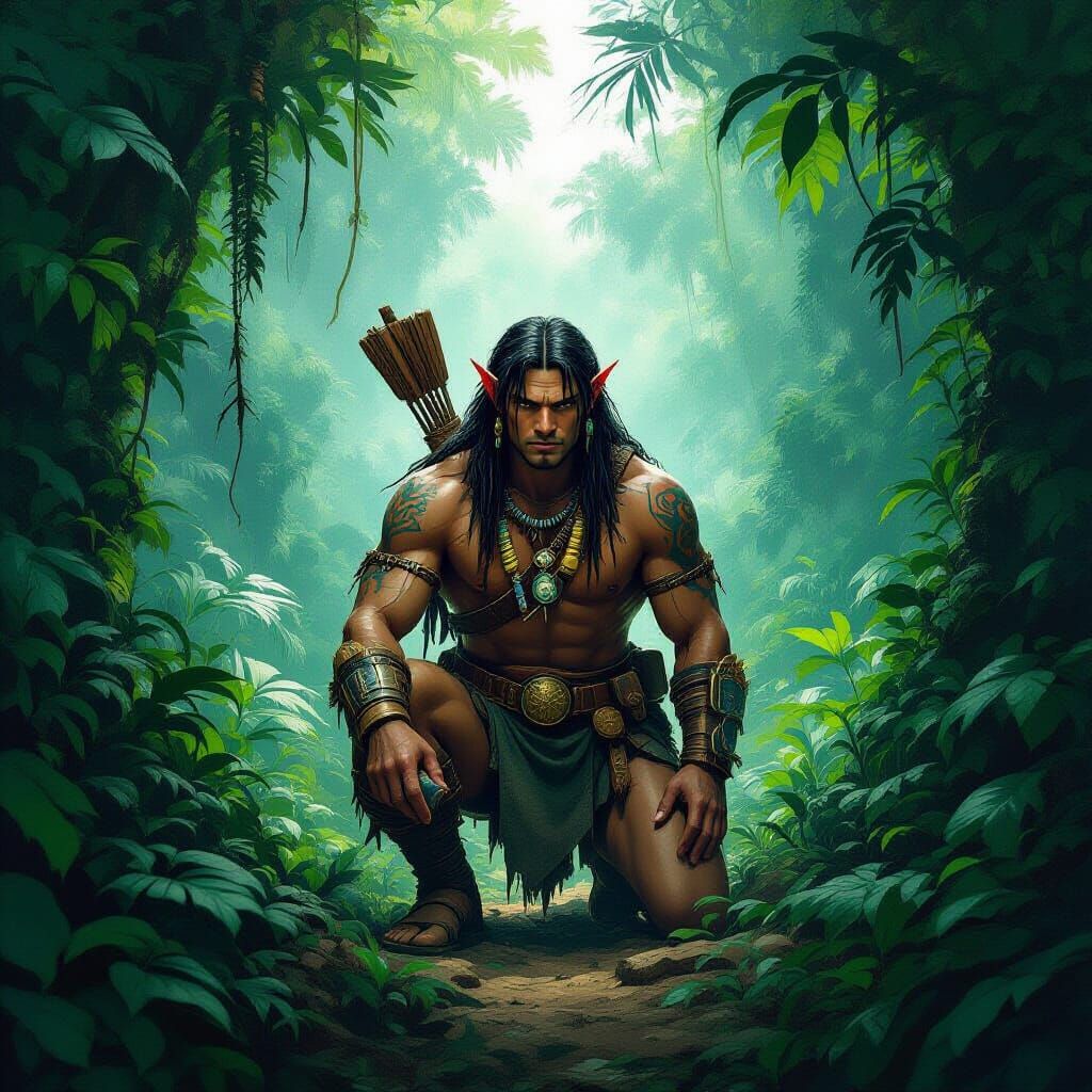 Trailial Native in Jungle, Frazetta Style