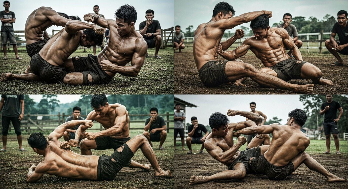 Intense Muddy Fistfight in Ranch Scenery