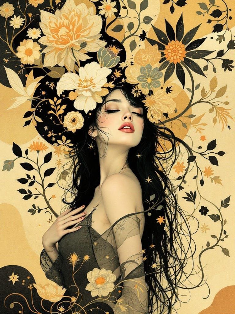 Mystical Dreamscape of a Stylized Figure in a Vintage Settin...