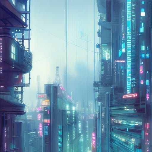 Futuristic Cyberpunk Paris Rooftop View in Anime Style