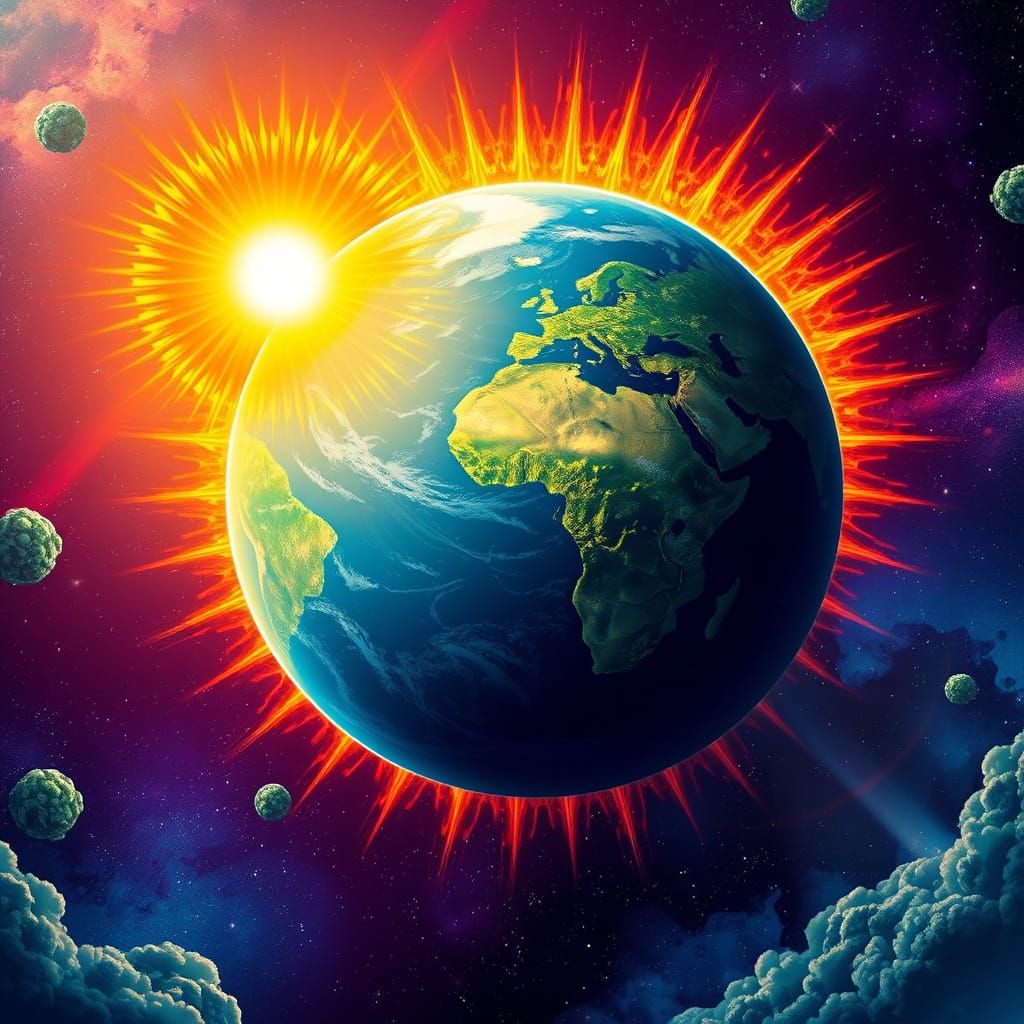 Sun's Dance Around Earth in Dreamy Digital Art