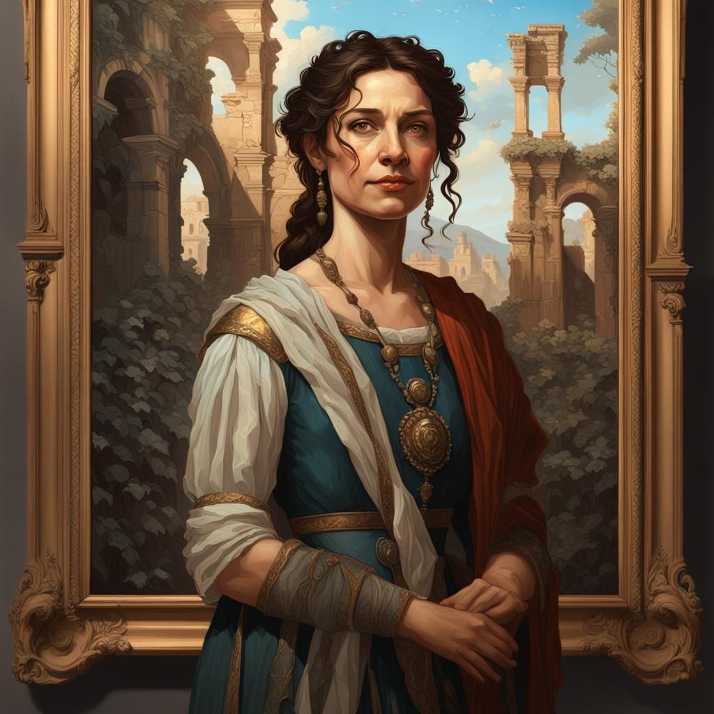 Italian Noblewoman with Roman Ruins Painting