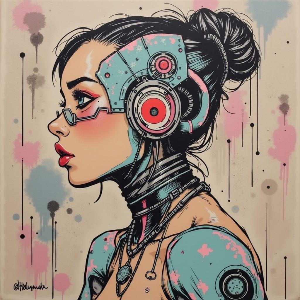 Cyborg Woman with Algebra Tattoos in Giger Style