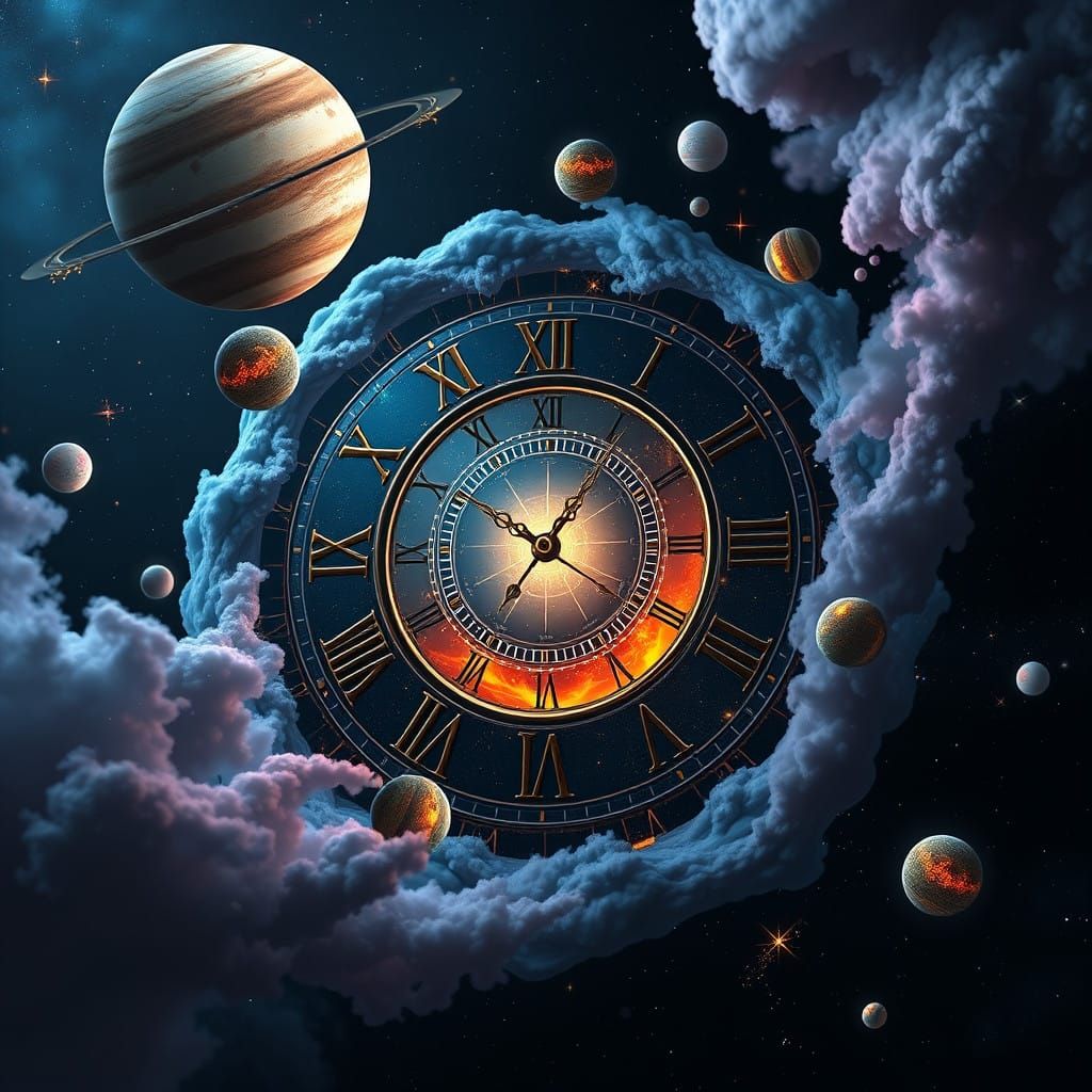 Surreal Cosmic Clock in Cyberpunk Style