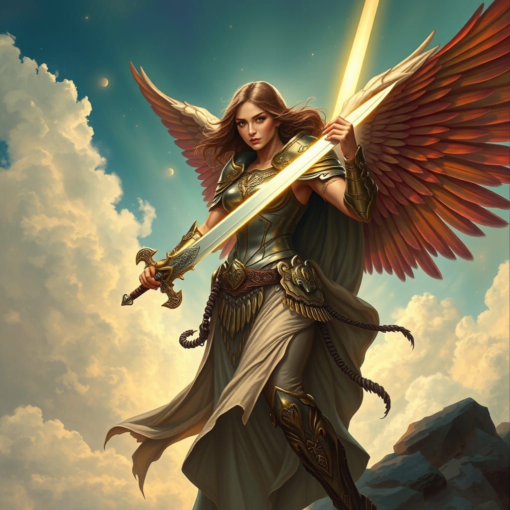 Majestic Woman Warrior Angel in Ethereal Style