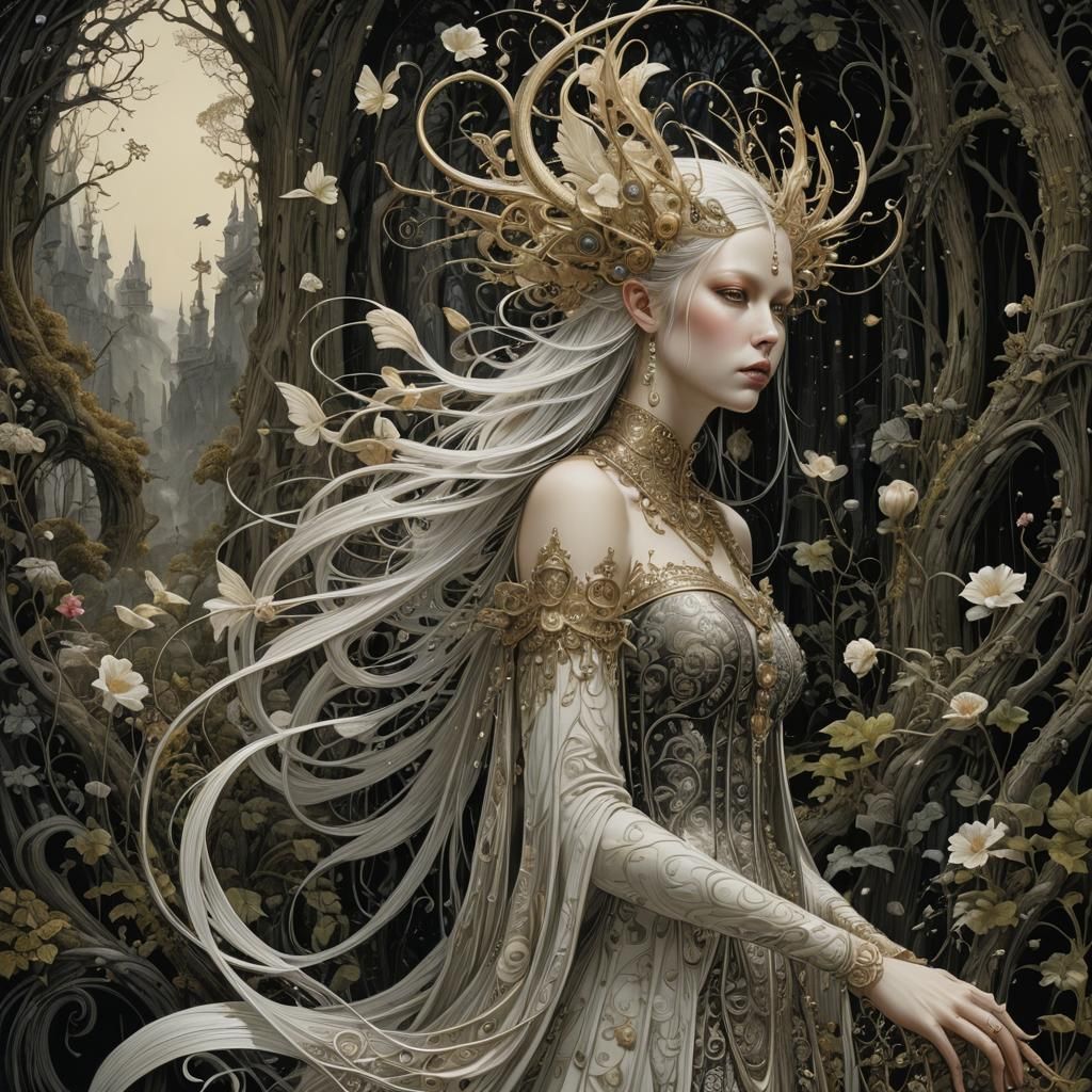 Fairies in Surreal Forest City, Detailed Portrait