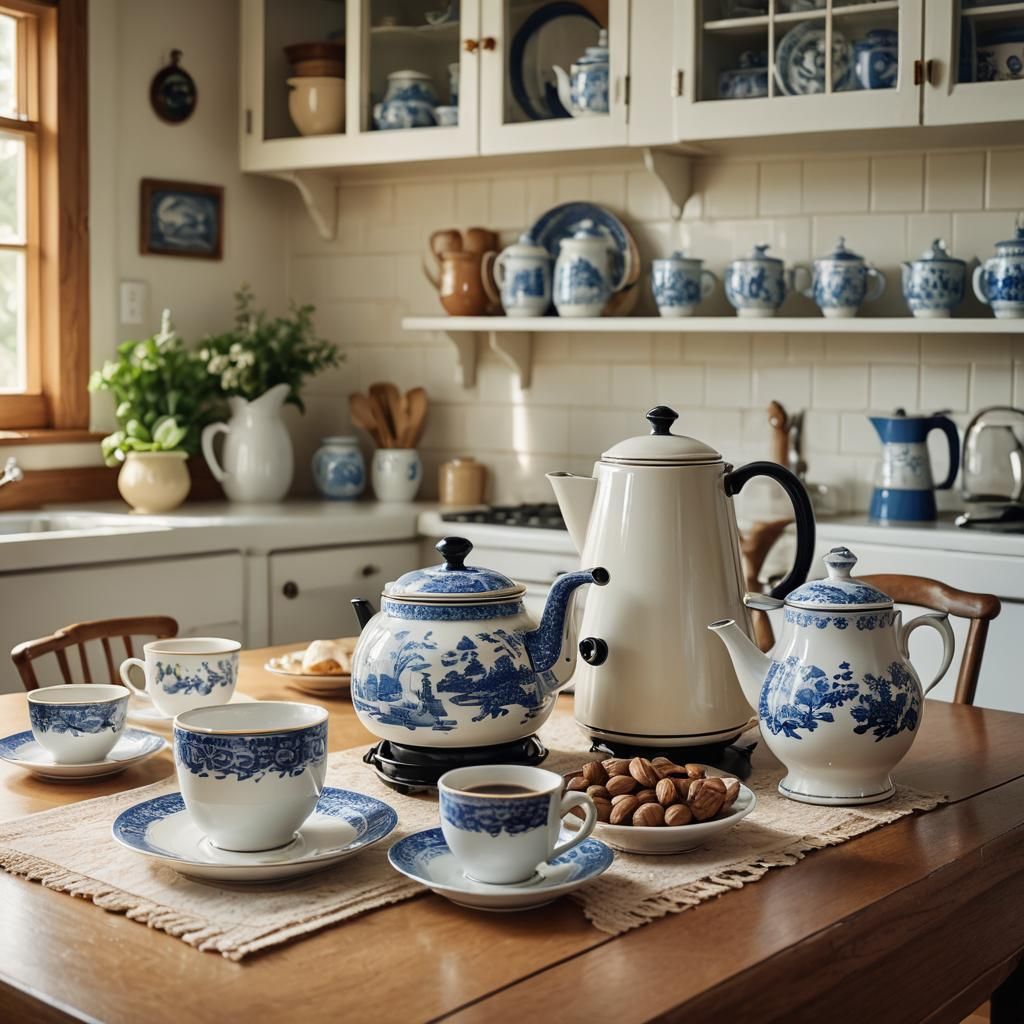 Vintage Coffee Percolator Still Life in Cottage Kitchen