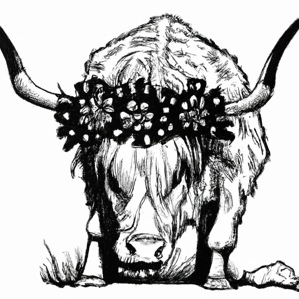 Cute Macabre Highland Cow in Junji Ito Style